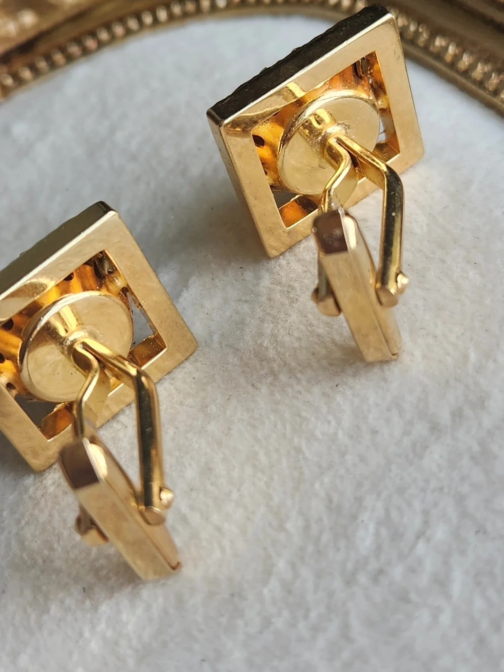 Vintage MCM Gold Square Cufflinks Sapphire Blue Rivoli Crystal Excellent